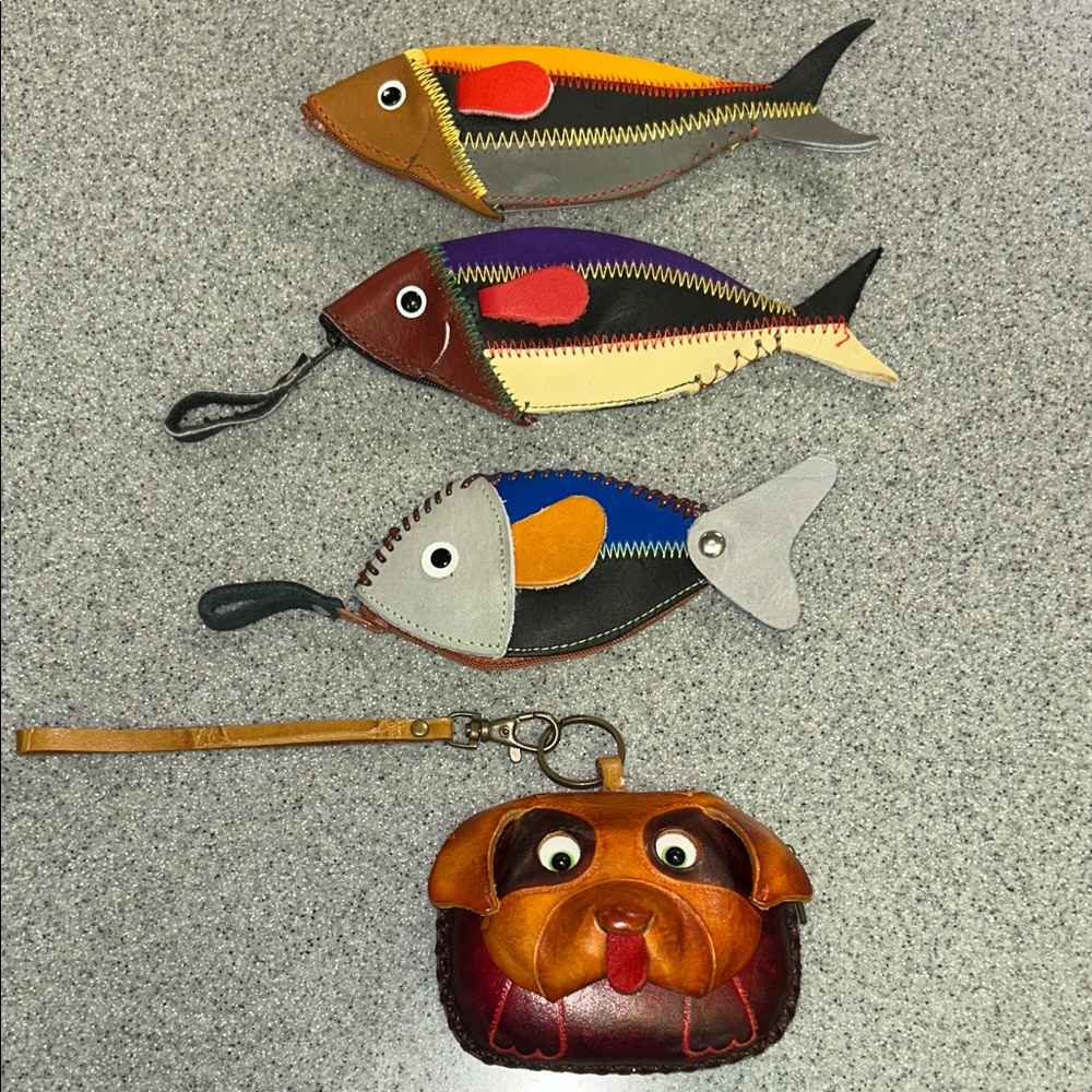 CHOICE OF Handcrafted Multicolor Leather Fish & Dog Keychain/coin purses